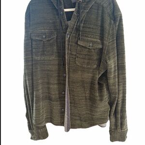 32 Bar Blues Button Hoodie Shacket Mens L Olive Cotton Pockets Jacket Outdoor